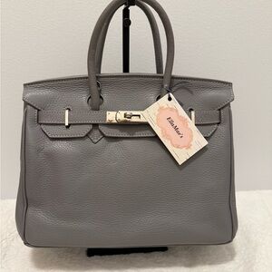 Teddy Blake Caty Gray Pebbled Leather Satchel Handbag EUC